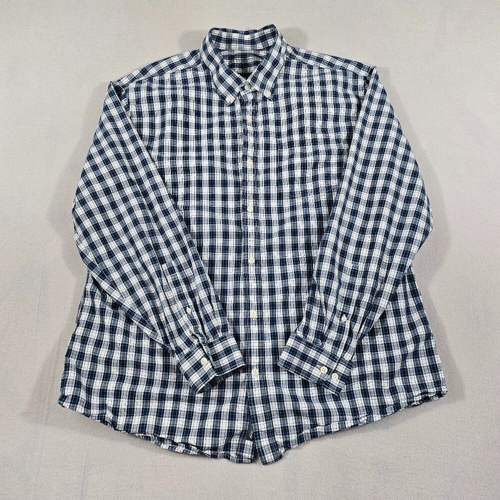 Eddie Bauer Shirt Mens XL Blue White Check Button Down Legend Wash Classic Fit